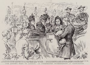 Drottningens besök i London, en oväntad presentation på Paddington av William T. Maud